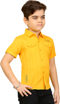 FASHION GRAB Boys Solid Casual Yellow Shirt