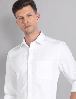 AD by Arvind Men Self Design Formal White Shirt