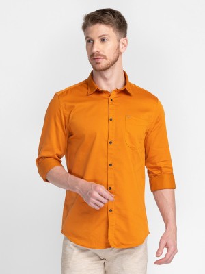 Mozzo Men Solid Casual Orange Shirt