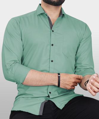 VeBNoR Men Solid Casual Light Green Shirt