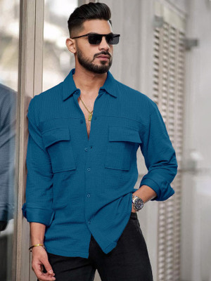 EyeBogler Men Checkered Casual Dark Blue Shirt