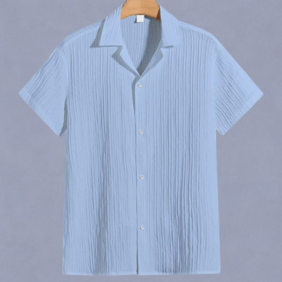 A DEEMOON TREND Men Self Design Casual Light Blue Shirt