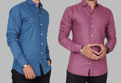 METRONAUT Men Solid Casual Blue, Purple Shirt(Pack of 2)