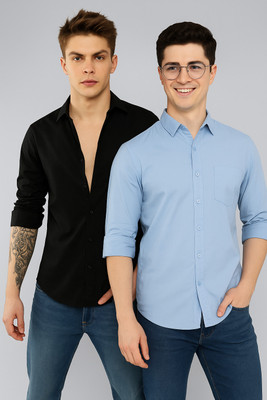 Famuzz Men Solid Casual Black Shirt(Pack of 2)