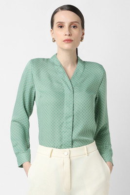 VAN HEUSEN Women Printed Formal Green Shirt