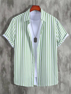 SEVENTEENSTITCH Men Printed Casual Green, White, Light Green Shirt