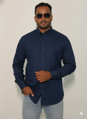 MOAKYN Men Solid Formal Blue Shirt