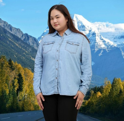 Wingzss Women Solid Casual Blue Shirt