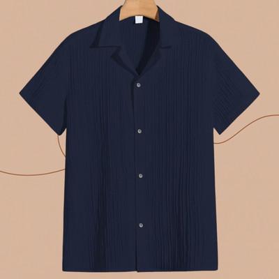 Look Trendy Men Self Design Casual Dark Blue Shirt