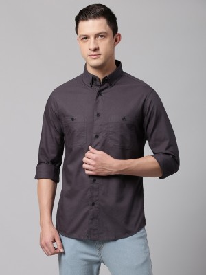 Dennis Lingo Men Solid Casual Grey Shirt