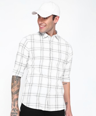 FLYING MACHINE Men Checkered Casual White Shirt