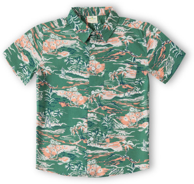 JusCubs Boys Printed Formal Green Shirt