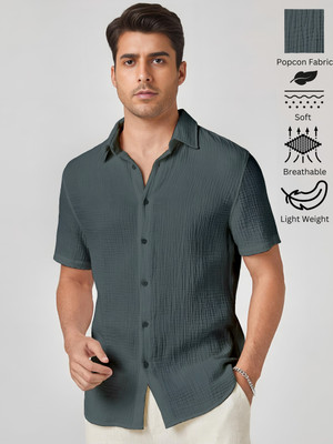 Webric Men Self Design Casual Grey Shirt