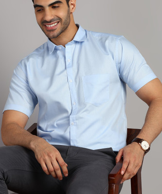 MILDIN Men Solid Formal Light Blue Shirt