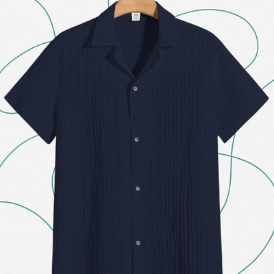 Nita creation Men Self Design Formal Blue Shirt