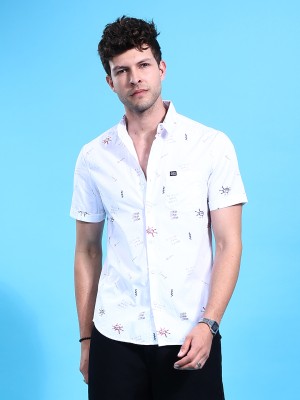 The Indian Garage Co. Men Printed Casual White Shirt