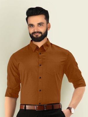 LAMATTE Men Solid Formal Brown Shirt