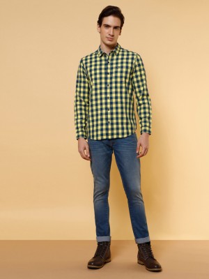 Wrangler Men Checkered Casual Yellow Shirt