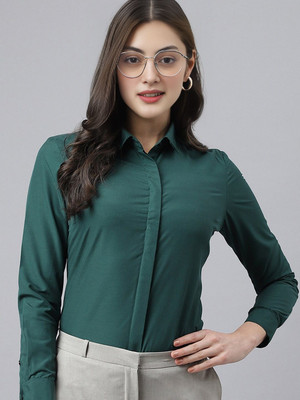 ZAINAB CREATIONS Women Solid Formal Dark Green Shirt