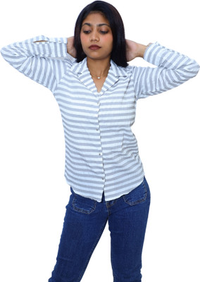 RETRORISE Women Solid Casual Grey, White Shirt