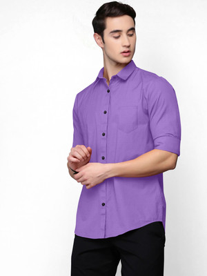 LUNGER Men Solid Casual Purple Shirt