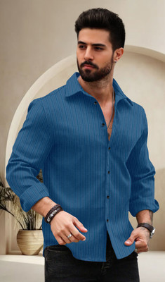 Growwax Men Self Design Casual Blue Shirt