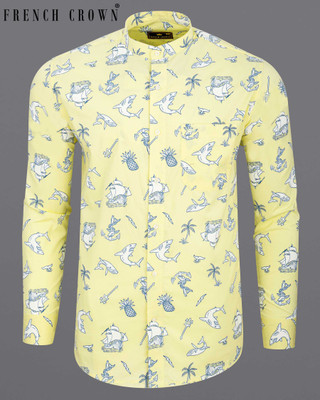 french crown Men Printed Casual Yellow Shirt