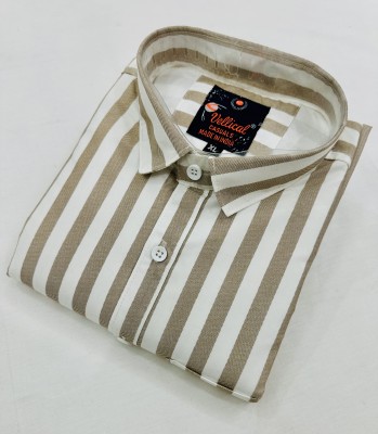 Vellical Men Striped Casual Cream Shirt