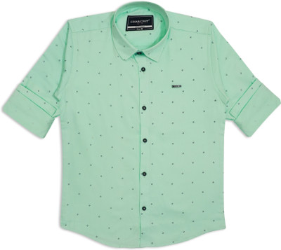 Charchit Boys Printed Casual Green Shirt