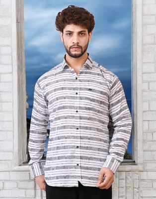 CIOFF CREATION Men Striped Casual White Shirt