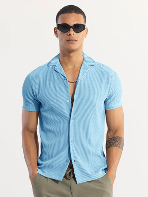 EyeBogler Men Self Design Casual Light Blue Shirt