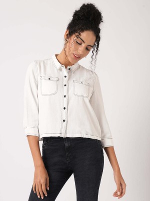 Kraus Jeans Women Solid Casual White Shirt