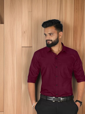 HENDRIX FASHION Men Self Design Casual Maroon Shirt