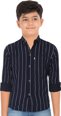 AIDAN PAUL Boys Striped Casual Dark Blue Shirt