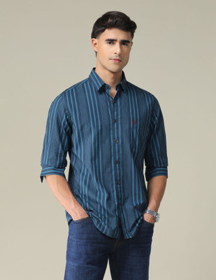 U.S. Polo Assn. Denim Co. Men Striped Casual Dark Blue, Blue Shirt
