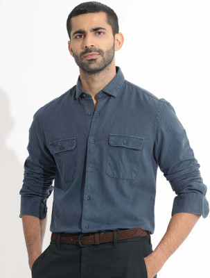 RARE RABBIT Men Solid Casual Dark Blue Shirt