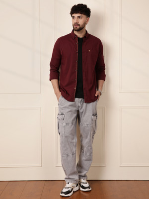 WROGN Men Solid Casual Maroon Shirt