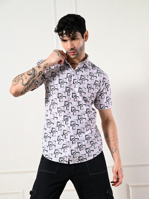 7 GEN Men Self Design Casual Pink Shirt