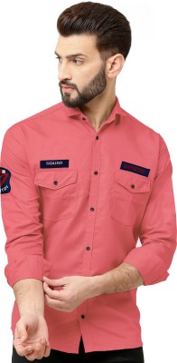 jeck-art Men Solid Casual Pink Shirt