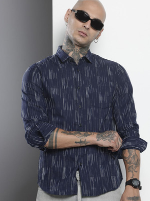 The Indian Garage Co. Men Striped Casual Dark Blue Shirt