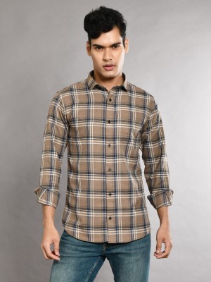 Urbany Men Checkered Casual Khaki Shirt