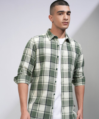 HIGHLANDER Men Checkered Casual Green Shirt