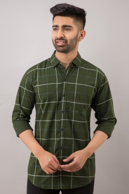 HKV FASHION Men Checkered Casual Dark Green, White, Blue Shirt