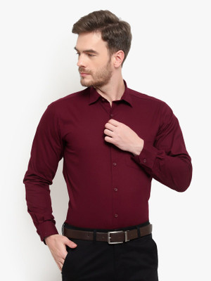 PROTOCOL Men Solid Casual Maroon Shirt