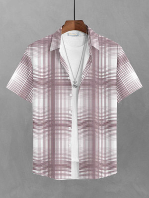 Bullmer Men Printed Casual Pink, White Shirt