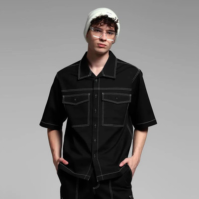 SONIBROS Men Solid Casual Black Shirt