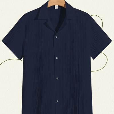 Looksky Men Striped Casual Dark Blue Shirt