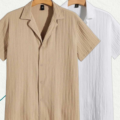 Jenil Fashion Men Solid Casual Cream, White Shirt(Pack of 2)