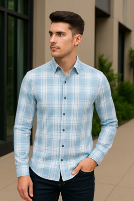 ZIMPOLITE Men Checkered Casual Blue, White Shirt