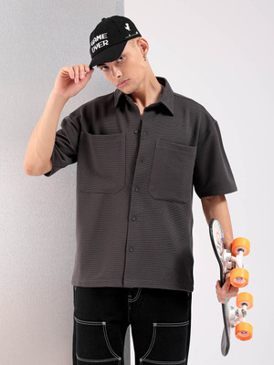 The Indian Garage Co. Men Solid Casual Grey Shirt